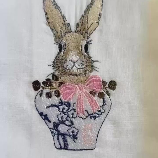 Easter Rabbit Embroidered Linen Hand Towel | Hostess Gifts | Home Gifts | Wedding Gifts | Easter Gifts | Easter Home