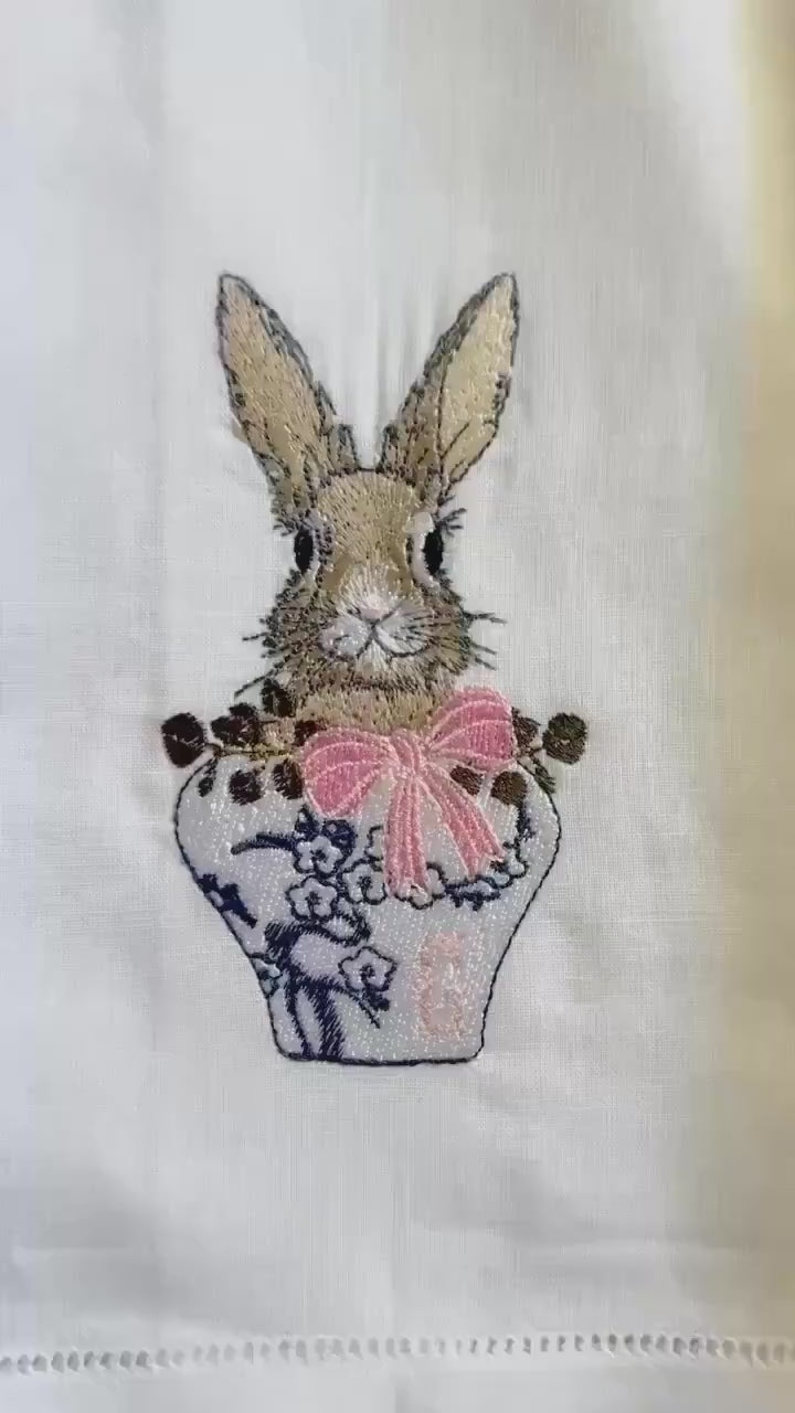 Easter Rabbit Embroidered Linen Hand Towel | Hostess Gifts | Home Gifts | Wedding Gifts | Easter Gifts | Easter Home